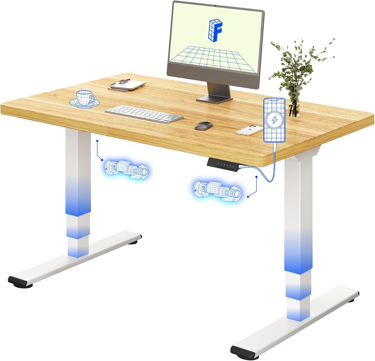 Estructura elevable eléctrica FlexiSpot EC5 Plus de doble motor con patas en T de acero y panel de memorias