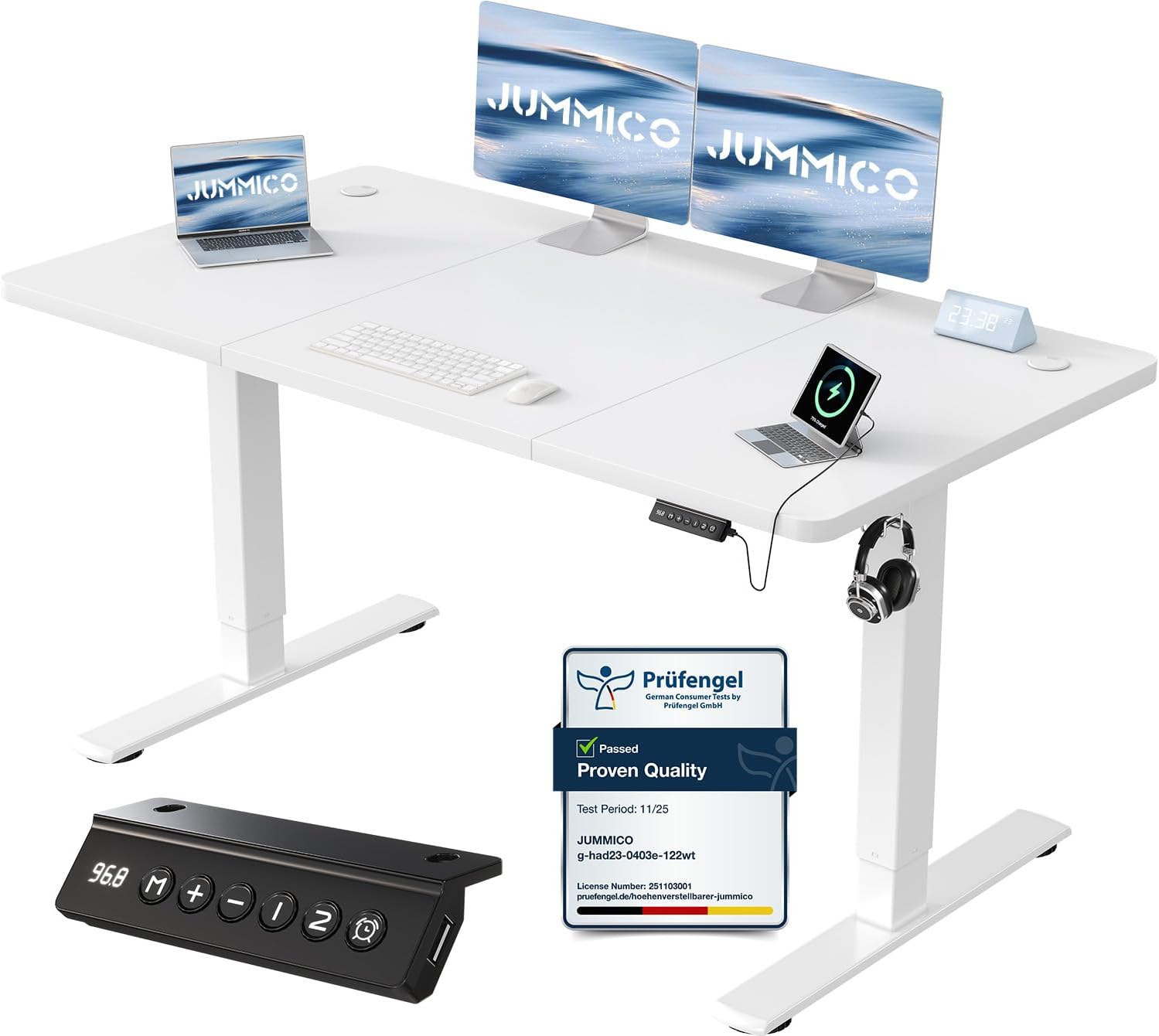 Escritorio elevable eléctrico JUMMICO de 140x60 cm con puerto USB y panel de memorias