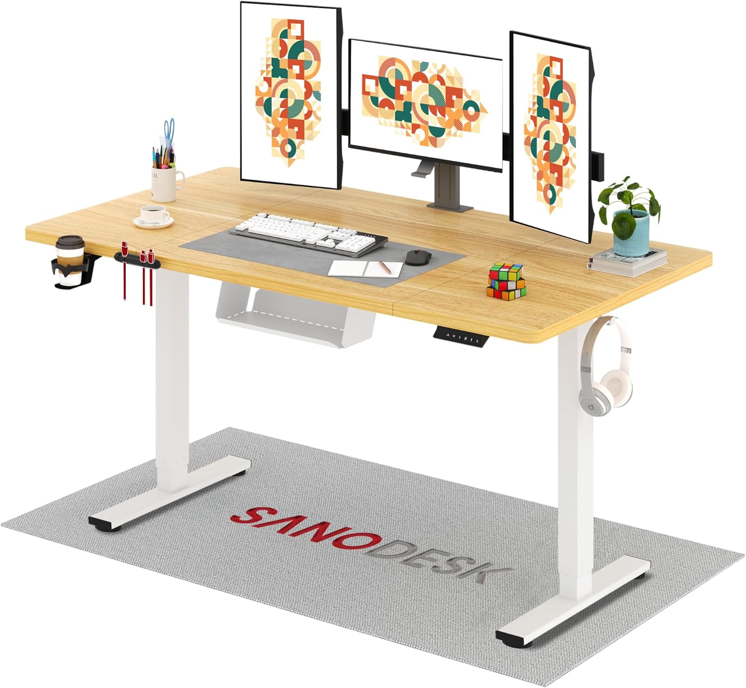 Escritorio elevable eléctrico SANODESK QS+ con tablero de 160x60 cm y pantalla de control
